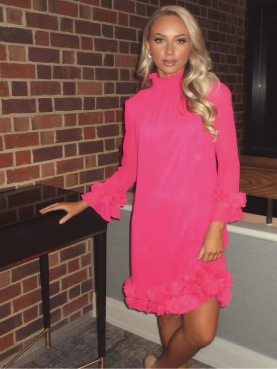 Alex Marie Dresses & Skirts - NWT Alex Marie Amelia Smocked Turtleneck Floral Petal Detail Chiffon Dress